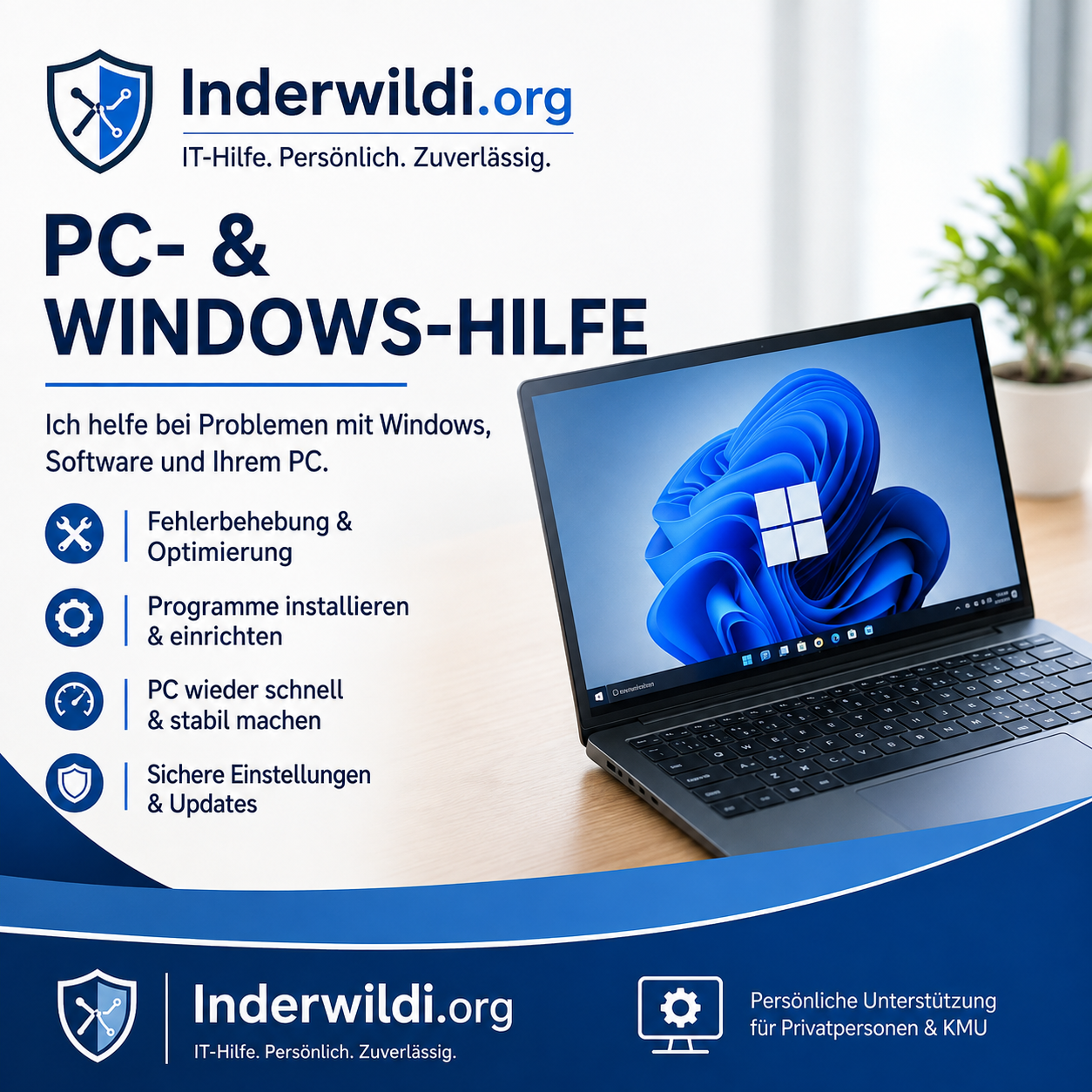 Person hilft am Notebook mit Windows-Support – verständliche PC-Hilfe für Privatpersonen