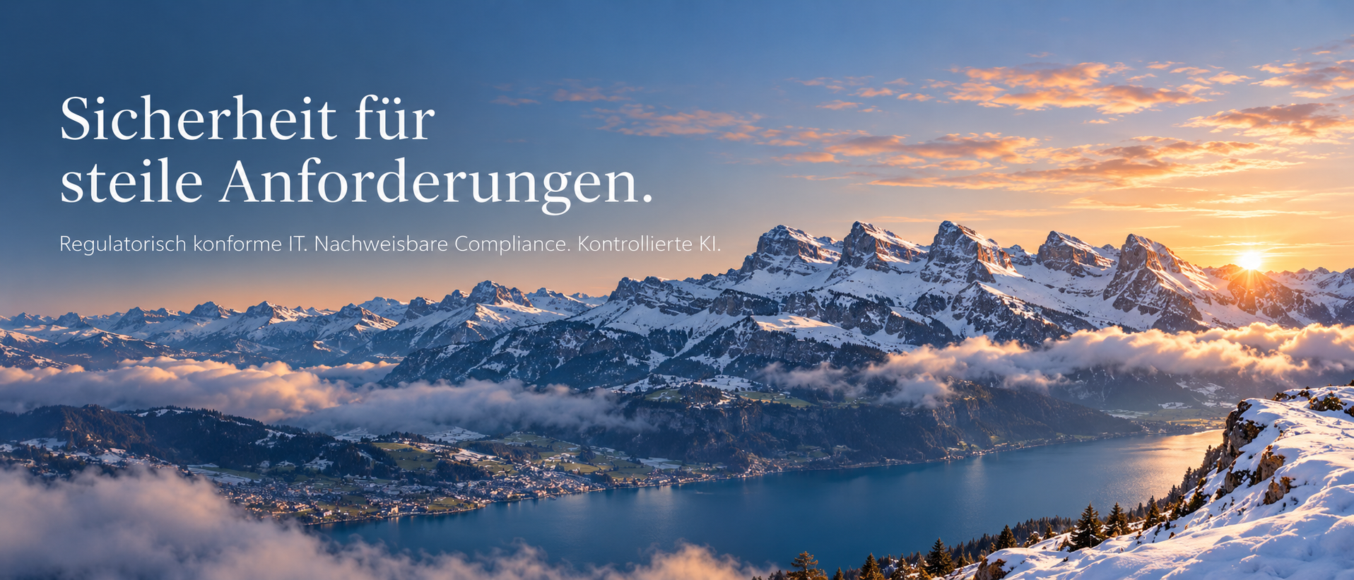 Churfirsten-Kette über dem Walensee bei Sonnenaufgang